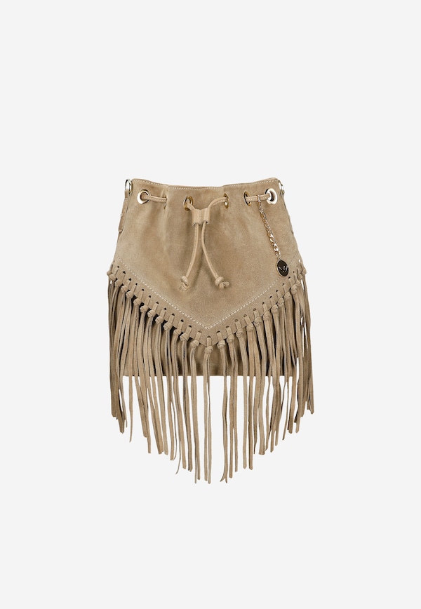 Beżowa torebka damska boho z frędzlami