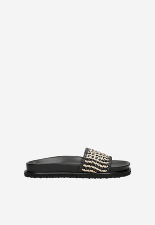 Czarno-beżowe plecione klapki damskie