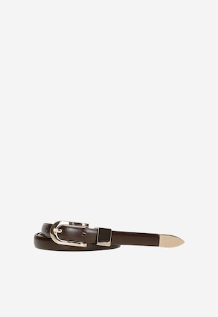 Úzký dámský pásek v hnědé barvě se zlatými detaily