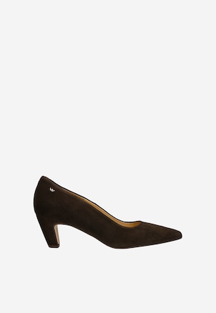 Ciemnobrązowe eleganckie czółenka damskie z weluru