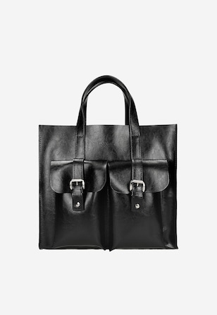 Veľká čierna dámska kožená kabelka