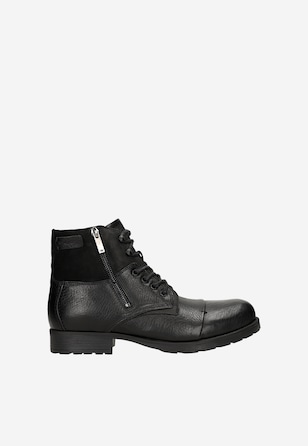 Czarne męskie workery z łączonych skór