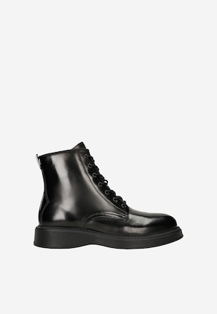 Czatne trzewiki męskie ze skóry o zwiększonym połysku