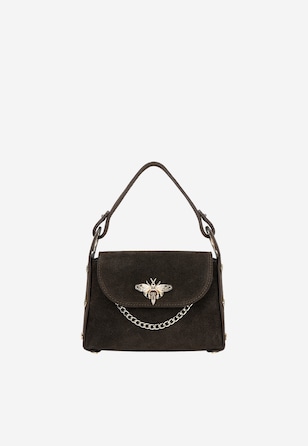 Hnědá elegantní kabelka z velurové štípané kůže