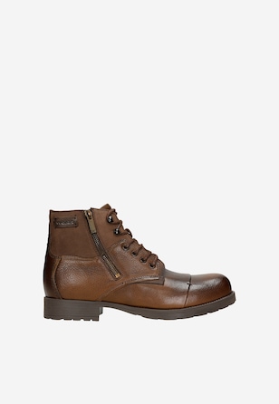 Hnědé pánské pracovní boty z lícové kůže a nubuku