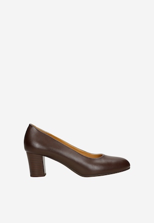 Brązowe czółenka służbowe damskie skórzane