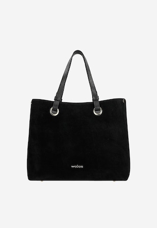 Duża czarna torebka damska ze skóry licowej i dwoiny welurowej