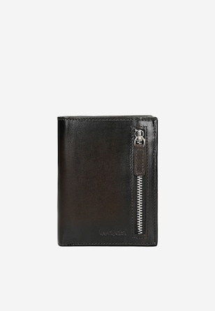 Brązowy skórzany portfel męski pionowy