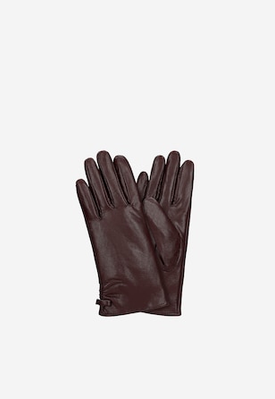 Bordowe skórzane rękawiczki damskie dotykowe do smartfona