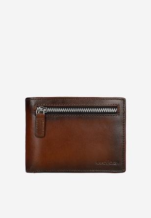 Brązowy skórzany portfel męski z przypalanymi brzegami
