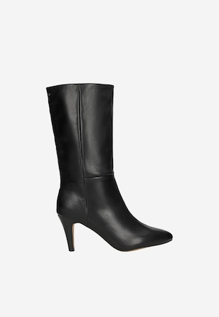 Czarne skórzane botki na szpilce