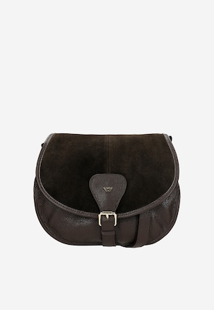 Mała brązowa torebka crossbody z łączonych skór