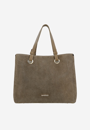 Beżowa torebka damska ze skóry licowej i dwoiny welurowej