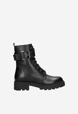 Czarne trzewiki damskie ze skóry licowej