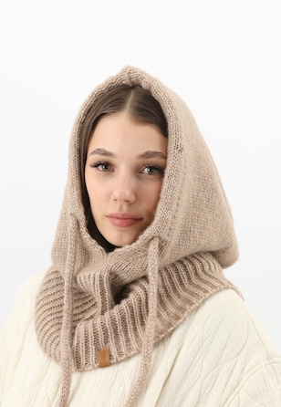 Béžová nákrčník s kapucí z merino vlny RELAKS