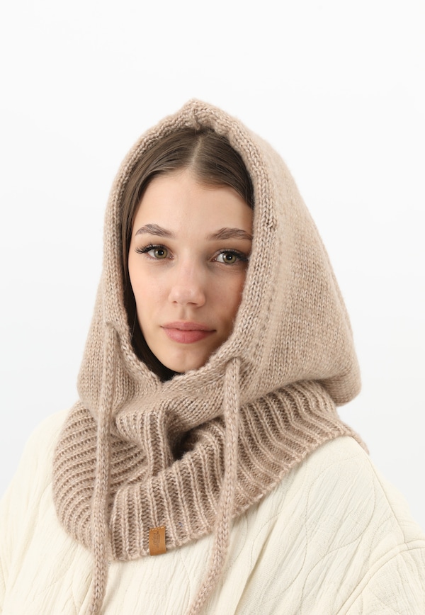 Béžová nákrčník s kapucí z merino vlny RELAKS