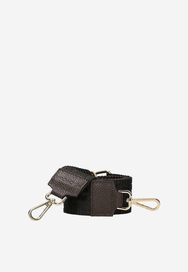 Ciemnobrązowy pasek do torebki ze złotymi elementami