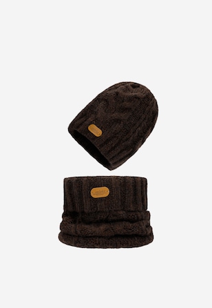 Czekoladowy zestaw RELAKS czapka + komin z wełną merino