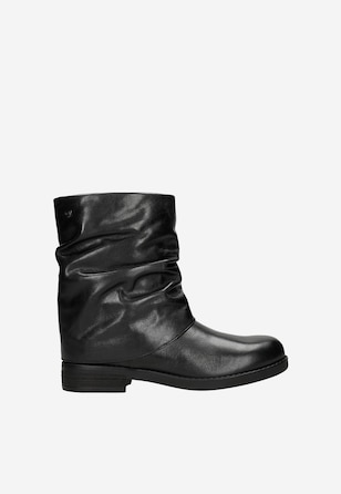 Czarne wsuwane botki damskie ze skóry naturalnej