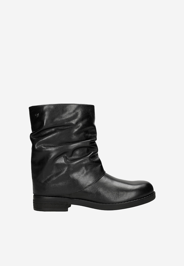 Czarne wsuwane botki damskie ze skóry naturalnej