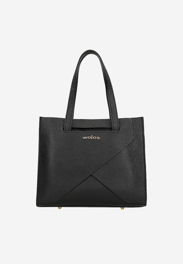 Czarny skórzany kuferek damski z złotym logo