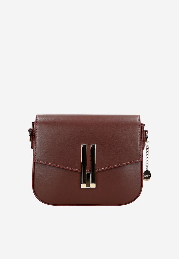 Bordowa torebka na ramię z geometrycznym zapięciem