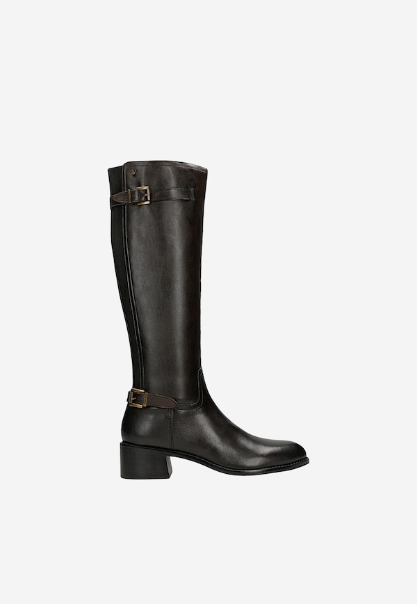 Hnědé dámské kozačky z lícové kůže a textilu