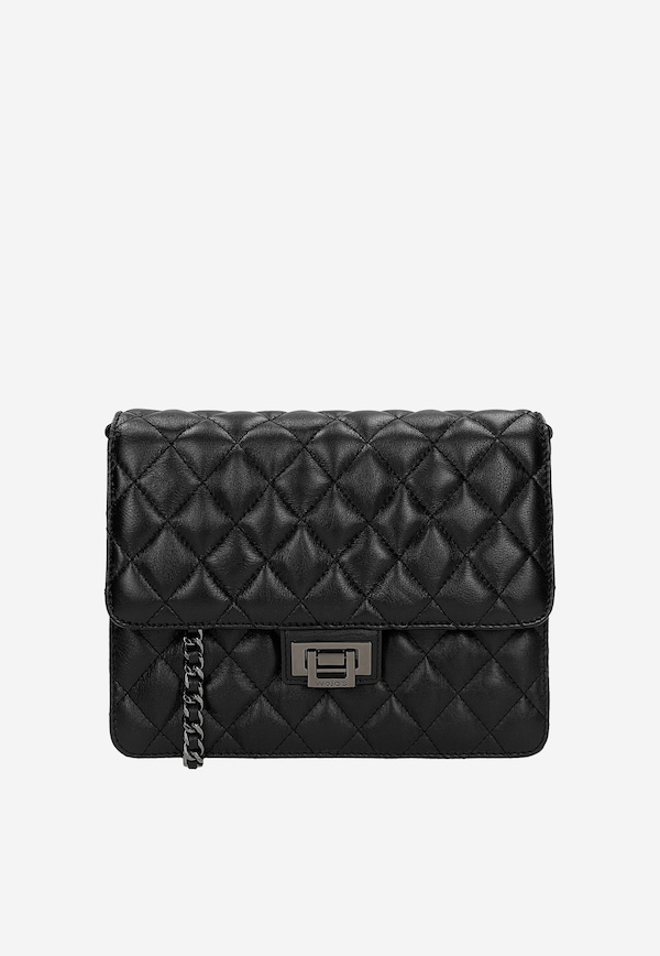 Čierna prešívaná spoločenská kabelka z kože