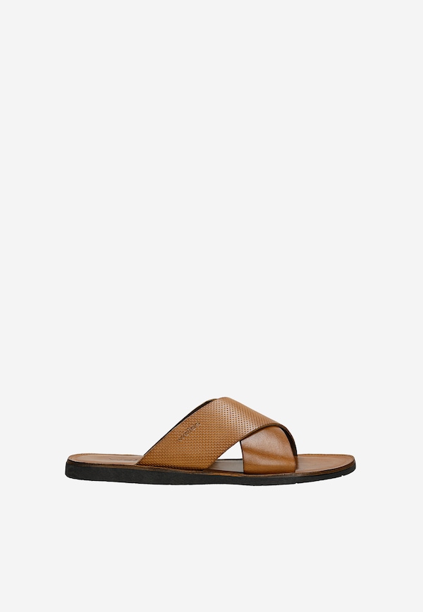 Light brown men's slippers with crisscross straps