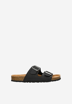 Comfortable men's black slippers on cork sole