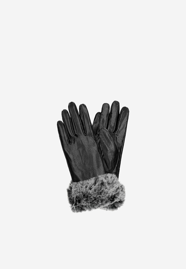 Czarne skórzane rękawiczki damskie z futerkiem