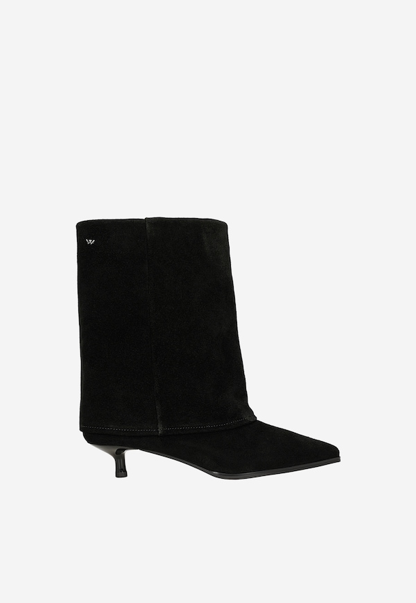 Czarne botki damskie z dwoiny welurowej