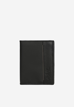 Czarny portfel RELAKS ze skórzanymi wstawkami