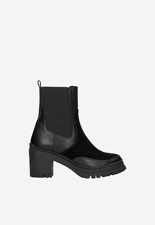 Czarne botki damskie z łączonych skór