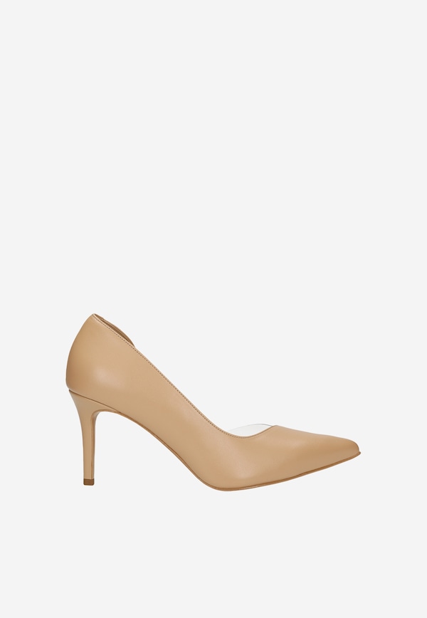 Beżowe skórzane czółenka damskie na szpilce