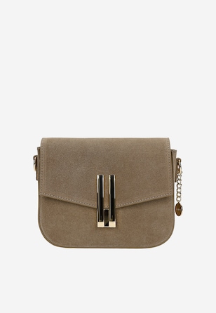 Beżowa torebka saddle bag z dwoiny ze złotymi elementami