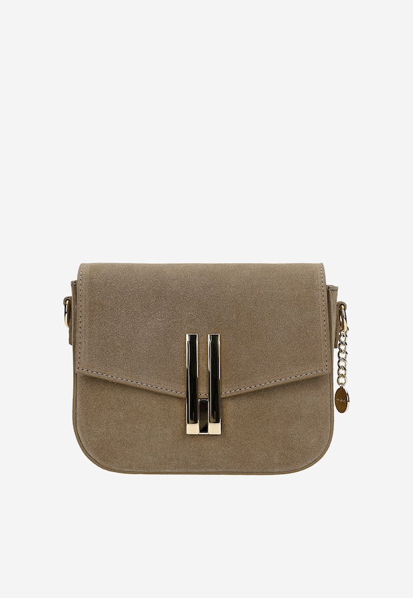 Beżowa torebka saddle bag z dwoiny ze złotymi elementami