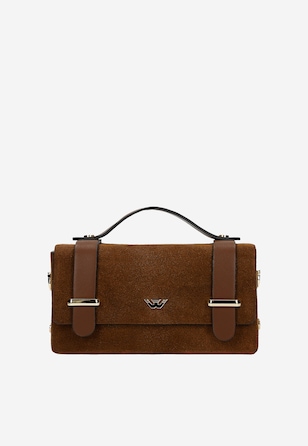 Mała brązowa torebka damska z efektowym zapięciem