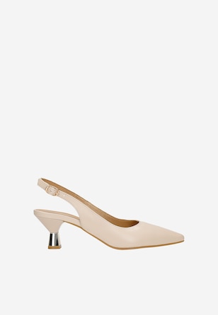Skórzane czółenka slingback w beżowym kolorze na niskim obcasie
