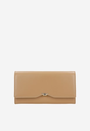 Duży beżowy portfel damski ze skóry licowej