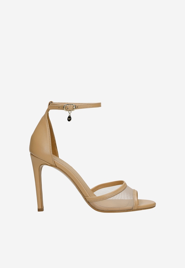 Beżowe skórzane sandały na wysokiej szpilce