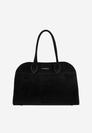 Duża czarna torebka damska z dwoiny