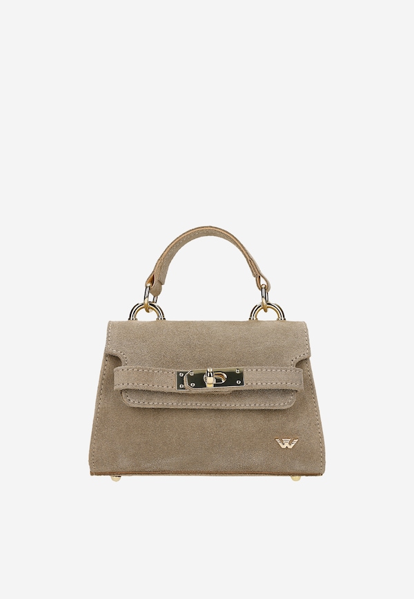 Beżowy kuferek ze złotym zapięciem