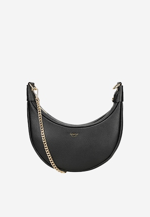 Malá čierna kabelka bageta so zlatou retiazkou