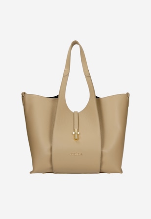 Duża beżowa torebka damska ze skóry licowej