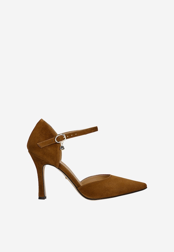 Brązowe welurowe czółenka na wysokim obcasie