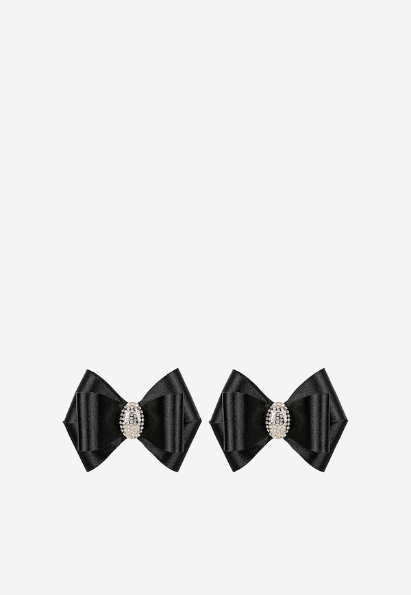 Elegantné klipsy na topánky s čiernou mašľou