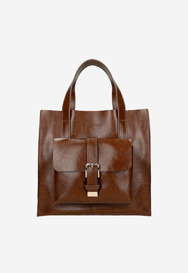 Hnedá dámska kabelka so zlatými detailmi