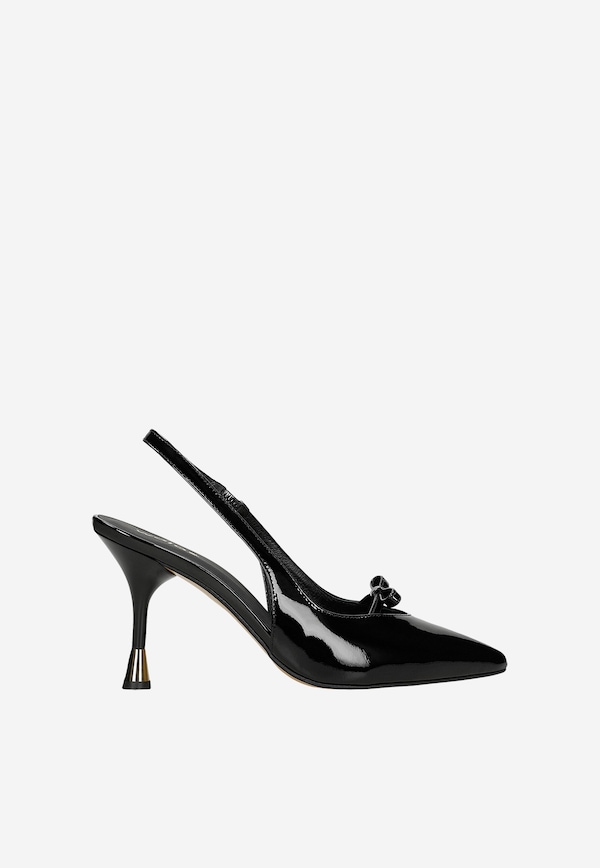 Czarne lakierowane czółenka z kokardką