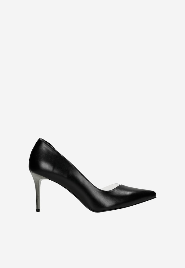 Czarne szpilki damskie z przezroczystą wstawką